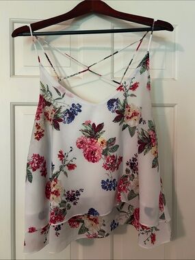 ASOS Floral Crisscross Strap Women's Tank Top - White/Pink